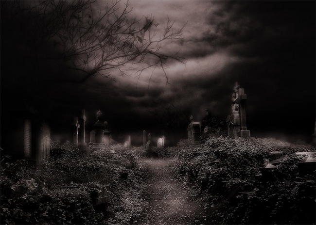 Scary Terrifying Dark Cemetery Graveyard Halloween Party Backdrop