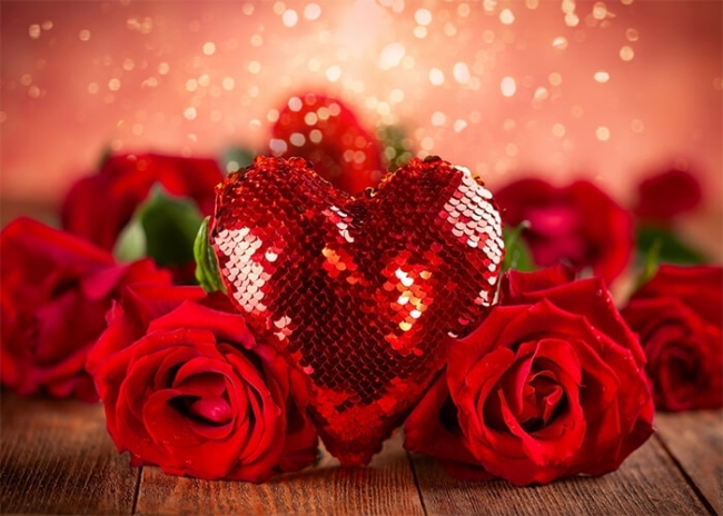 Red Glitter Sequins IOVE Heart Rose Theme Valentines Day Backdrop ...