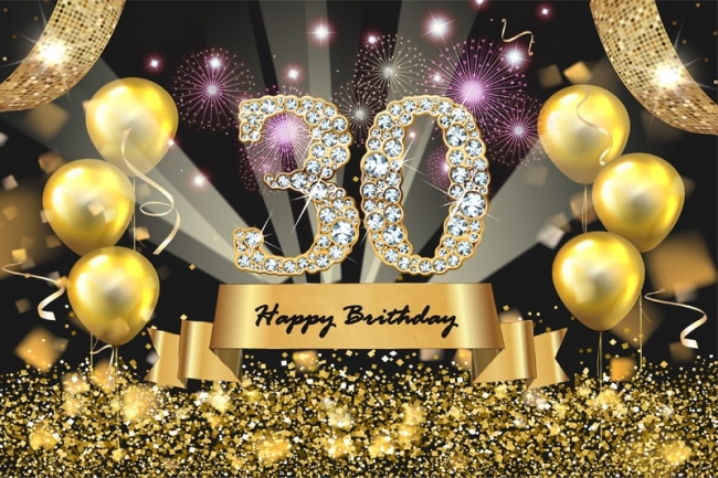 Happy 30th Birthday Party Gold Balloons Sequins Background Photo Wall ...