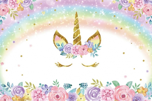 Flower Glitter Rainbow Unicorn Kid Happy Birthday Party Backdrop 705