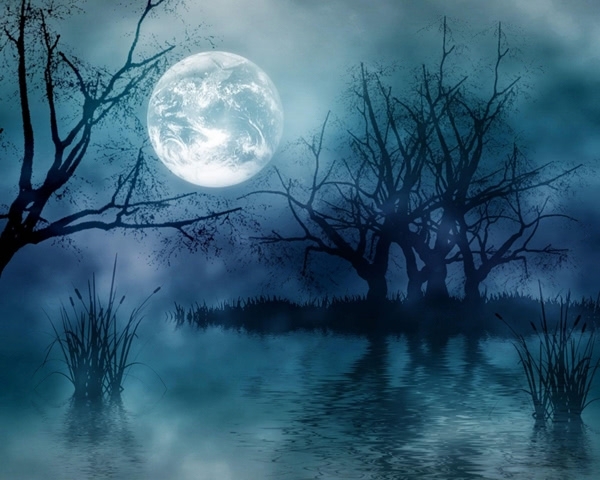 Under The Moon Scary Swamp Halloween Backdrop Stage Background
