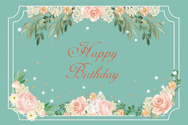 Floral Blue Happy Birthday Party Backdrop Photography Background