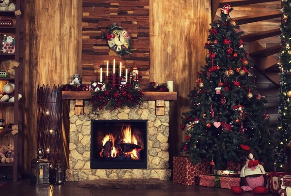 Christmas background shop fireplace