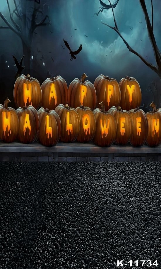 Happy Halloween Font Pumpkin Halloween Photo Booth Backdrop