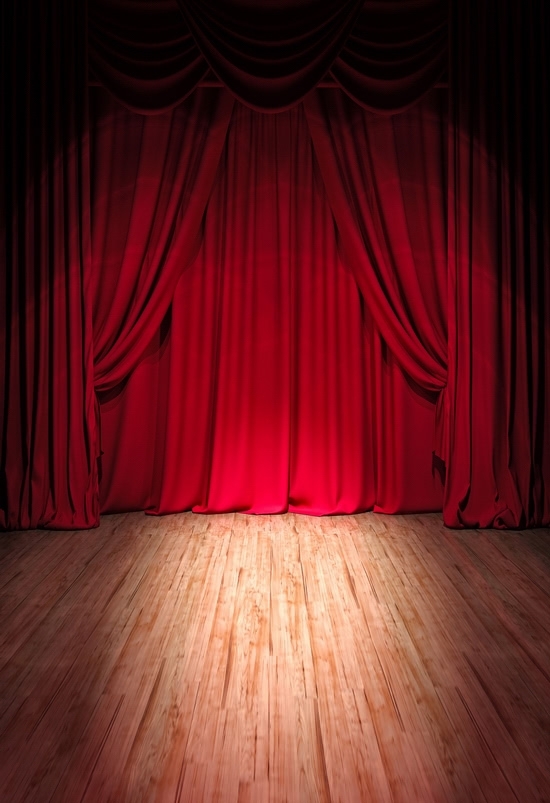 Large Red Curtain Wood Floor Theatre Stage Background Studio Photo