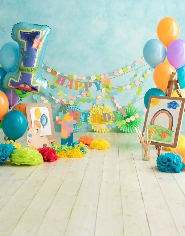 Baby Girl Boy 1st Happy Birthday Party Banner Backdrop With Balloon