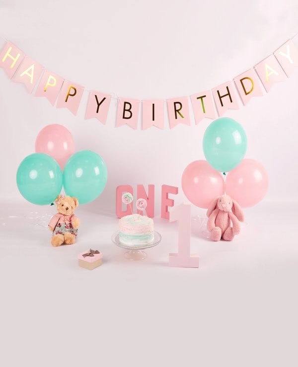 Baby Girl First 1 Year Old Happy 1st Birthday Party Backdrop With Balloon  Photography Background