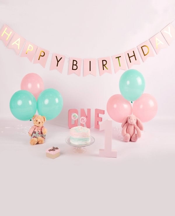 Baby Girl First 1 Year Old Happy 1st Birthday Party Backdrop With