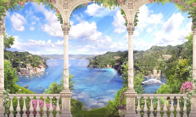 Beautiful Lakeside Roman Column Scenic Stage Background Wedding Photography Background Prop
