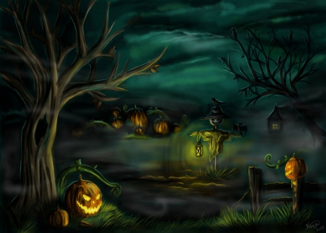 Terrifying Scary Dark Forest Pumpkin Scarecrow Halloween Backdrop Stage ...