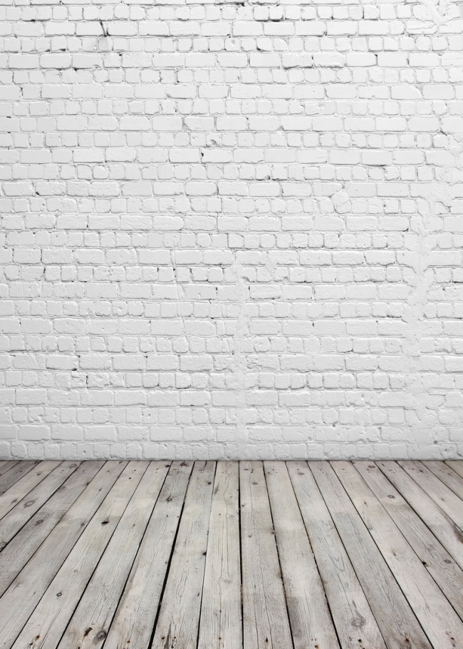 White Brick Wall Backdrop Wood Floor Studio Photography Background