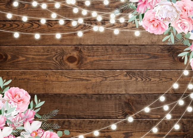 Creative Wedding Wood Backdrop With Flowers Light Bridal Shower Step Repeat Rustic Background