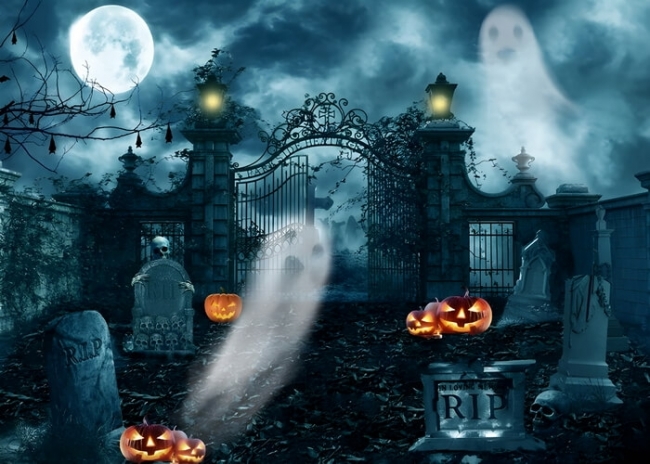 Spooky Ghost Cemetary Gate Halloween Backdrop Party Decorations Background