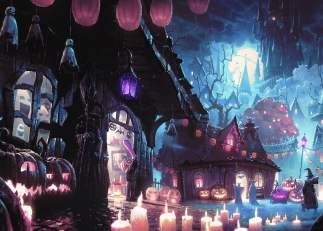 Scary Candle Pumpkin Castle Halloween Backdrop Party Stage Photography ...