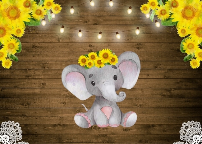 Sunflower Elephant Baby Shower Backdrop Yelow Floral Girl Baby Shower Decor Photo Prop Table Banner Photo Booth Sunflower Nursery Decor D108
