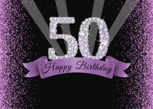 Purple Shining Diamond Glitter Women 50th Happy Birthday Backdrop