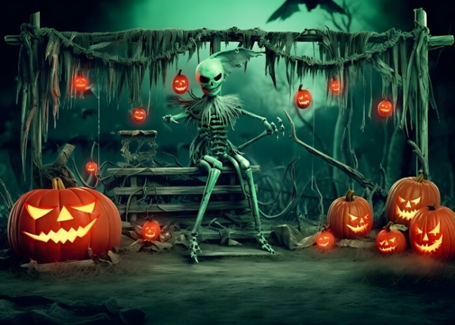 Scary Pumpkin Skeleton Skull Halloween Party Backdrop Decorations ...