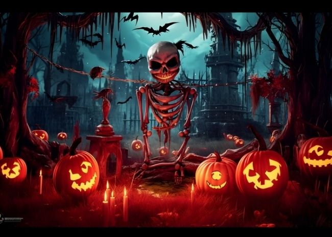 Scary Skeleton Skull Bat Pumpkin Halloween Party Backdrop Decorations
