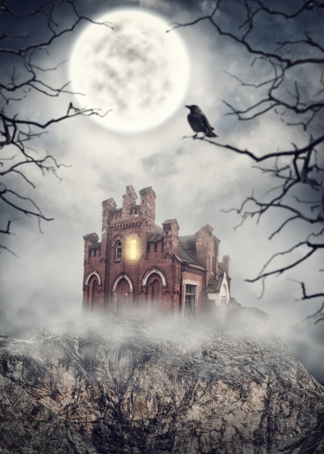 Spooky White Night Sky Castle Halloween Background Party Backdrop Props