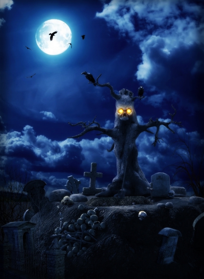 Horror Tree Monster Night Scary Halloween Party Backdrop ...