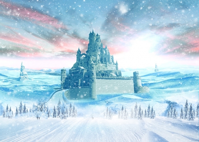 Pink Cloud Snow Covered Castle Christmas Backdrops For Stage Background