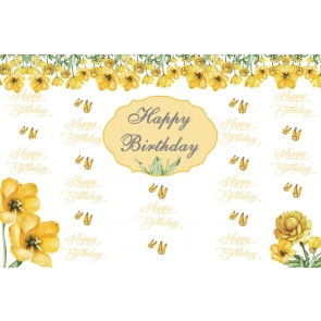 Yellow Butterfly Happy  Birthday Flower Backdrop Party Photography Background