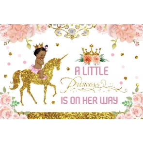 Gold Glitter Unicorn A Little Princess Is On Her Way Baby Shower Backdrop Birthday Background