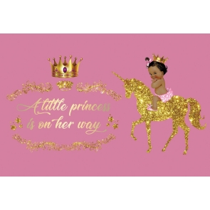 Gold Glitter Unicorn Crown A Little Princess Is On Her Way Baby Shower Backdrop Birthday Pink Photography Background