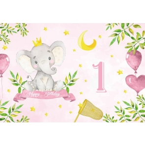 Elephant Themed Baby 1st First Birthday Backdrop Party Photography Background