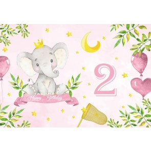 Baby Happy 2nd Birthday Elephant Backdrop Party Photography Background