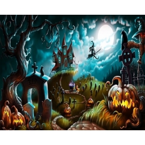 Scary Pumpkin Night Sky Withered Tree Halloween Backdrops