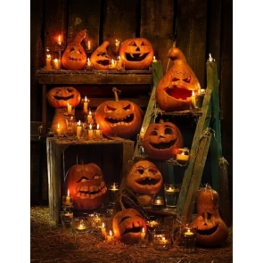 Wooden Frame Candle Scary Pumpkin Halloween Backdrops