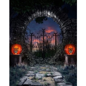 Round Black Stone Wall Scary Pumpkin Halloween Backdrops Props