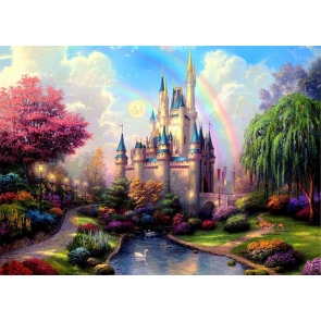 Beautiful Rainbow Princess Castle Background Party Photography Backdrop