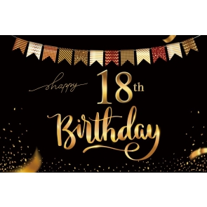 Black And Gold Happy 18th Birthday Backdrop Banner Party Photography Background