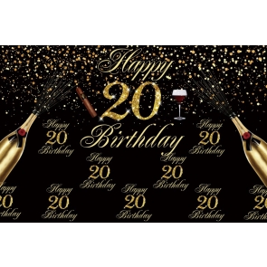 Black And Gold Happy 20th Birthday Backdrop Banner Party Photography Background