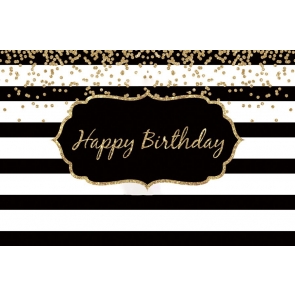 Black And White Stripe Happy Birthday Flower Backdrop Photography Background