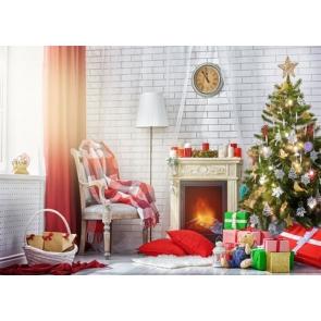 Brick Wall Fireplace Christmas Tree Backdrops Party Photography Background 
