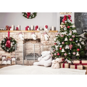 Christmas Tree Fireplace Backdrop Stage Studio Party Background