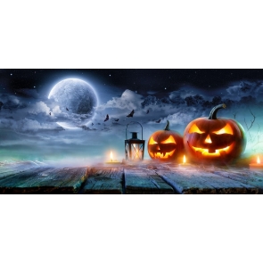 Pumpkin Theme Under The Moon Sky Halloween Backdrop Photo Booth Stage Photography Background Decoration Prop