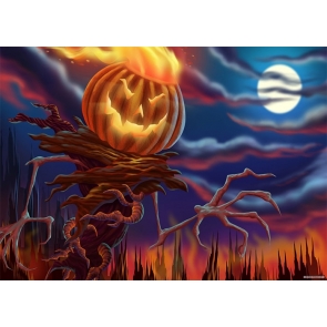 Scary Flame Pumpkin Dryad Halloween Party Backdrop Decoration Photo Booth Photography Background Prop