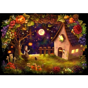 Under The Moon Wood House Halloween Wonderland Backdrop Photo Booth Stage Photography Background Party Decoration Prop