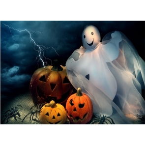Scary White Ghost Pumpkin Theme Halloween Photo Booth Backdrop Photography Background Decoration Prop