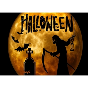 Under The Gold Moon Scary Black Ghost Cemetery Halloween Party Backdrop Decoration Photo Booth Photography Background Prop
