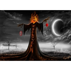 Under The Grey Moon Pumpkin Grim Reaper Halloween Party Backdrop Decoration Photo Booth Photography Background Prop
