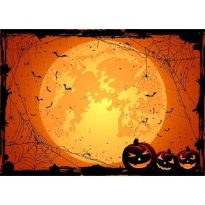 Under The Gold Moon Spider Web Dark Pumpkin Halloween Party Backdrop Photography Background Stage Decoration Prop