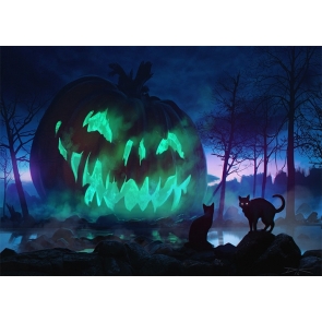 Scary Green Flame Dark Pumpkin Halloween Backdrop Photo Booth Stage Photography Background