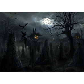 Dark Scary Pumpkin Scarecrow Dead tree Halloween Backdrop Stage Decoration Prop