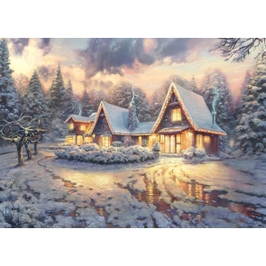 Christmas Village Backdrop Winter Snow Covered Scene Background Stage Decoration Prop