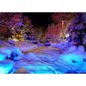 Snow Covered Winter Wonderland Backdrop Christmas Night Photography Background